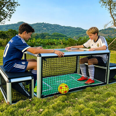 Calidad Máquina de juegos de fútbol arcade operada por monedas Mesa de fútbol con metal y vidrio templado para 2 jugadores en centros comerciales fábrica