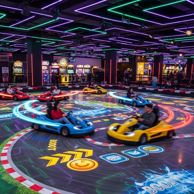 Buen precio Juego de carreras de karts de proyección interactiva inmersiva Kart de batalla eléctrico interior para parque de atracciones en línea